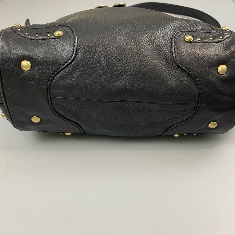 Michael Kors Black Leather Shoulder Bag with Gold Accents Gold MK Charm Studs - Picture 7 of 16
